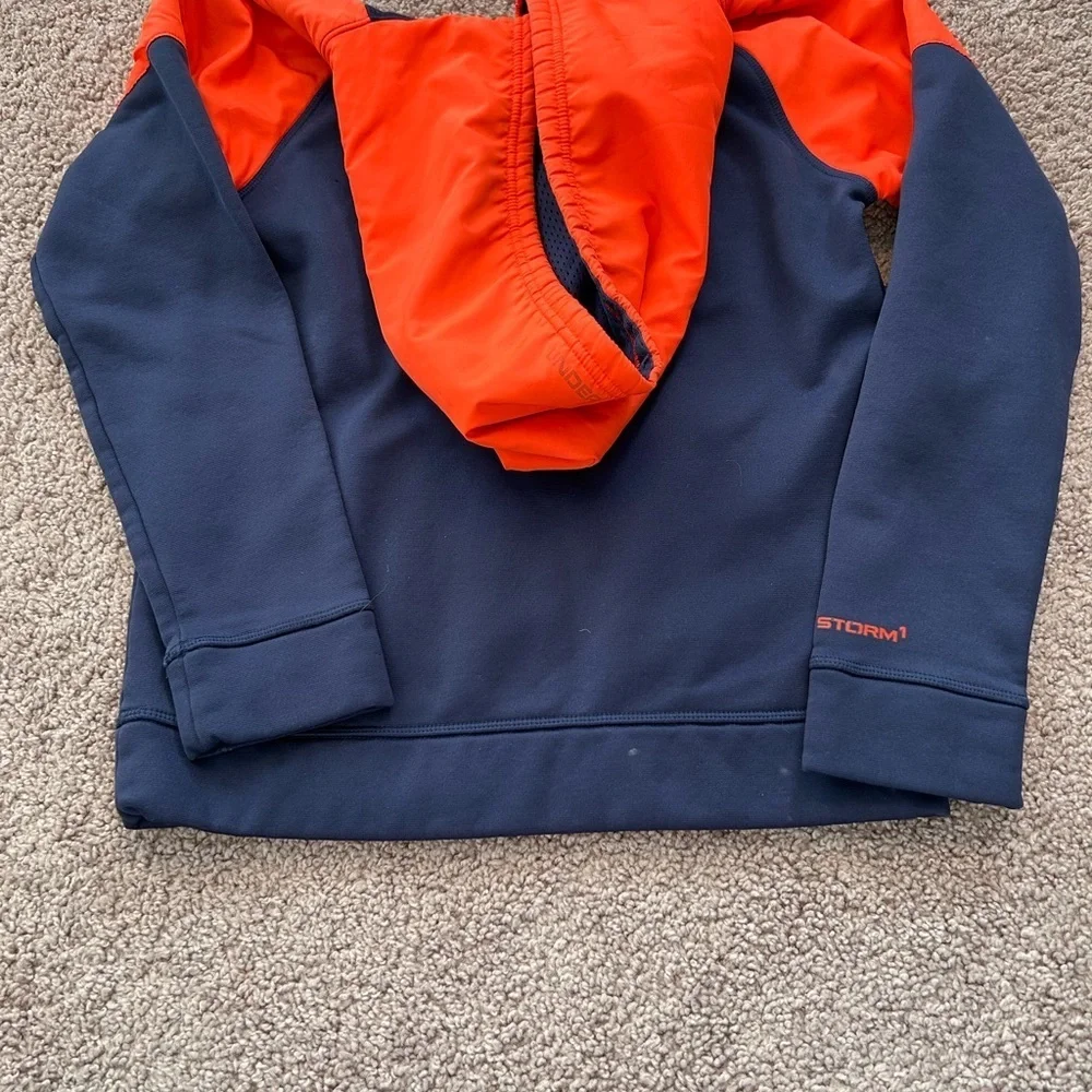 Under Armour Waterproof Blue & Orange Pullover Jacket Pockets Hood  Size M Youth